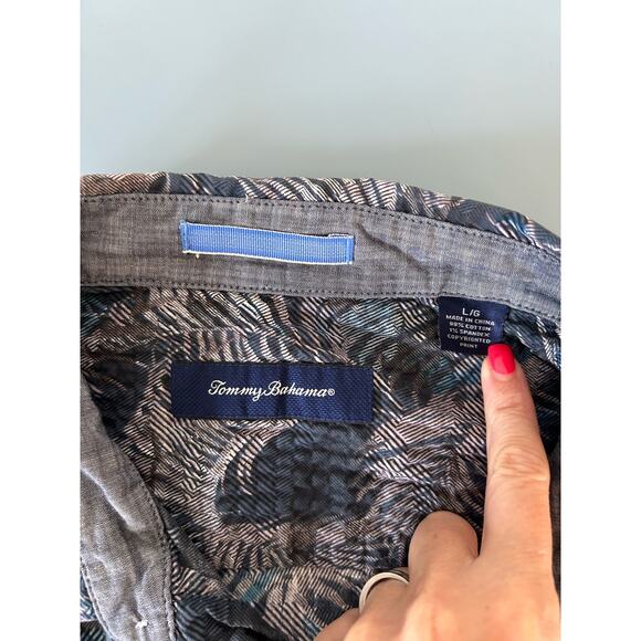 Tommy Bahama mens button down shirt size L blue palm tree print short sleeve - Picture 4 of 6